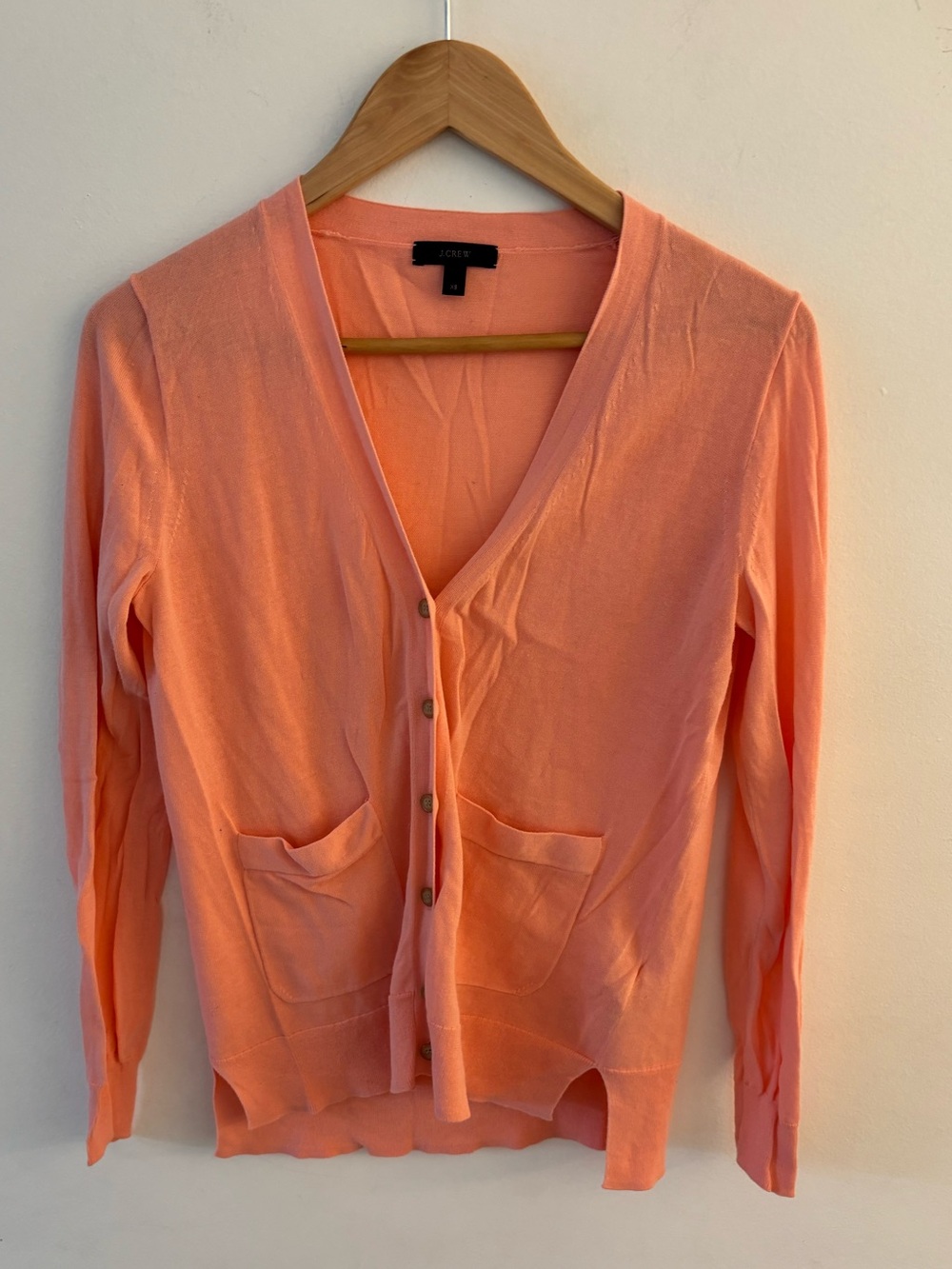BNWOT J. Crew - Peach Salmon Pink Knit Button Cardigan, 100% Cotton, Size XS